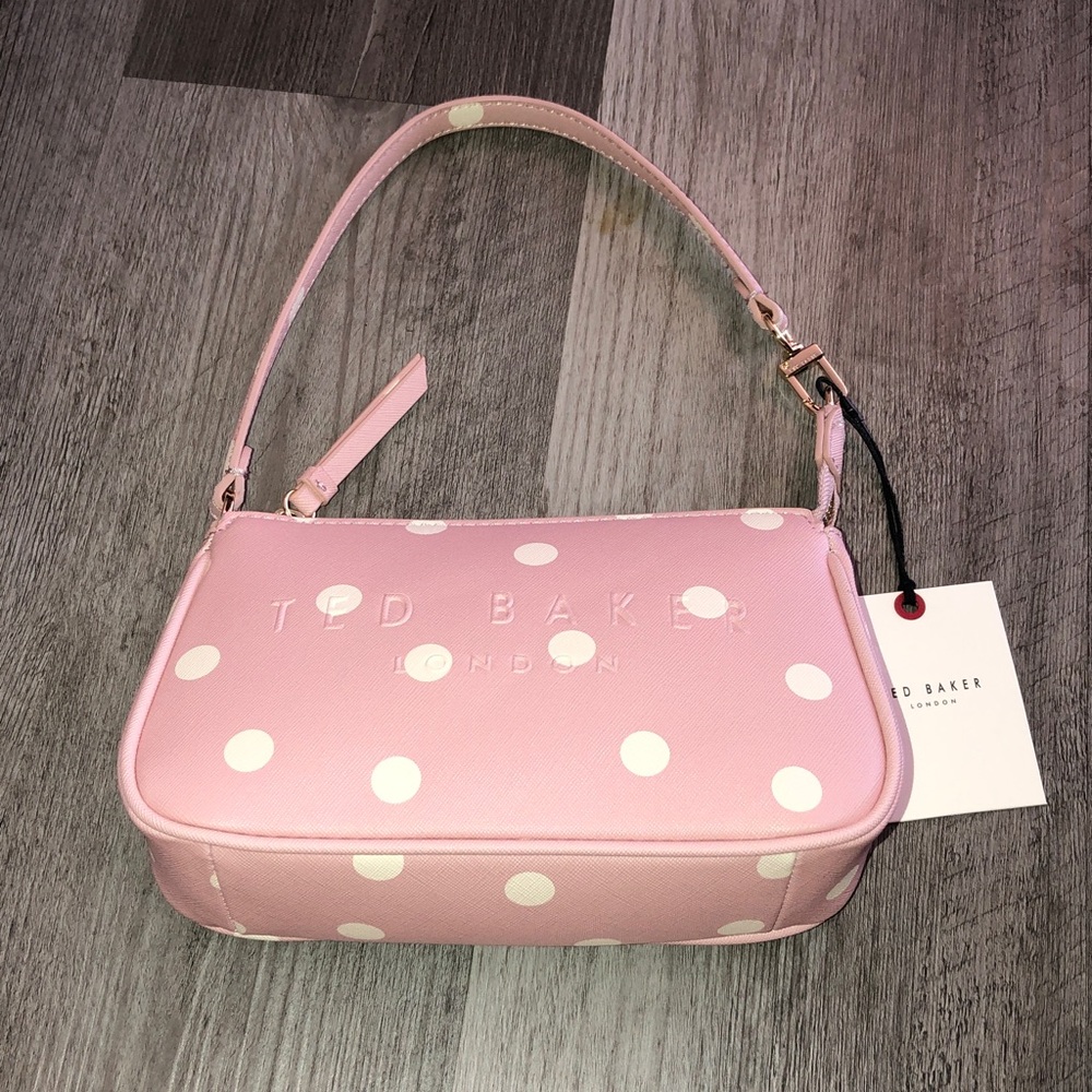 Ted Baker Soft Pink & White Polka Dot Convertible Shoulder Bag Wristlet NWT - Picture 2 of 16